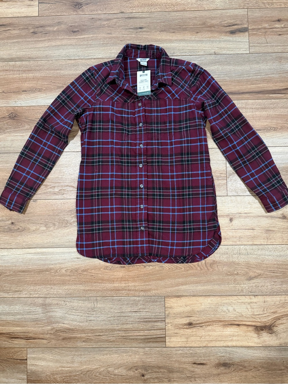 Duluth Trading Co Womens Plaid Button-Down Forklore Flannel Tunic Size Small NWT